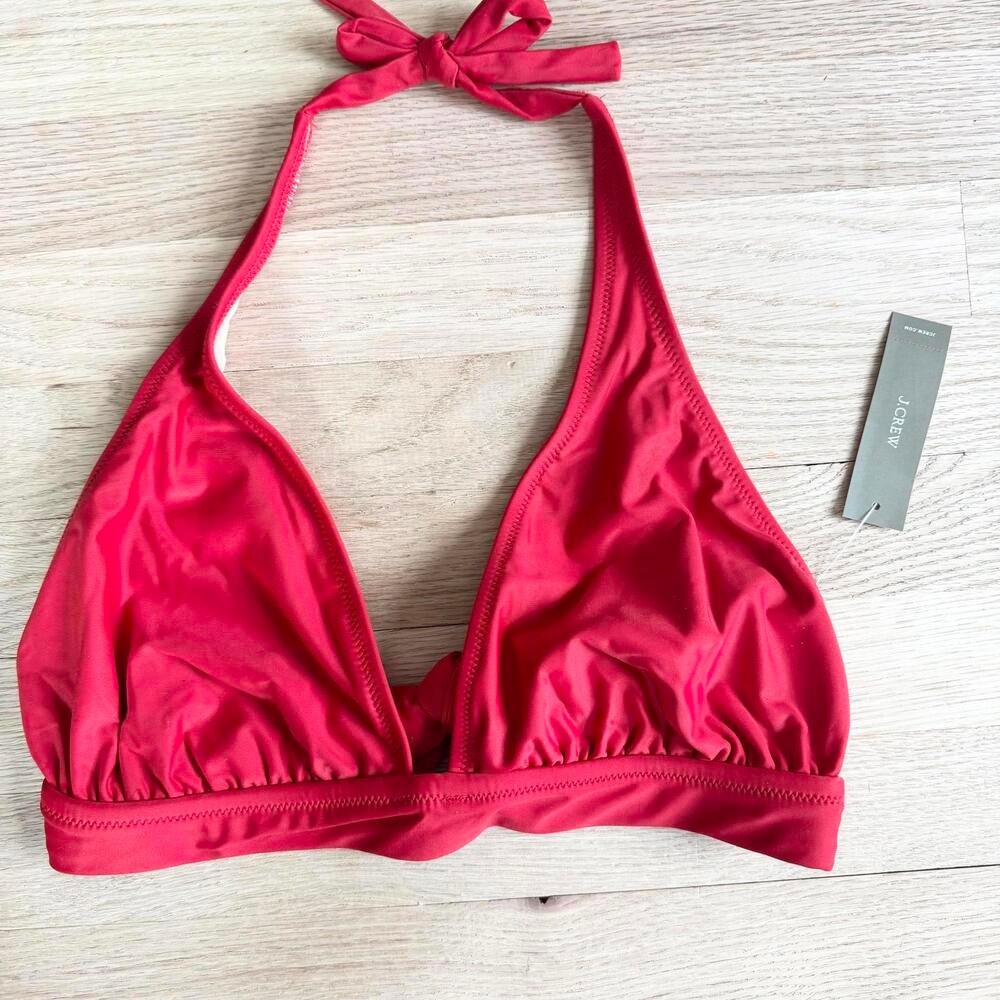 J Crew Red Halter Triangle Bikini Top Swimsuit Swimwear Size S